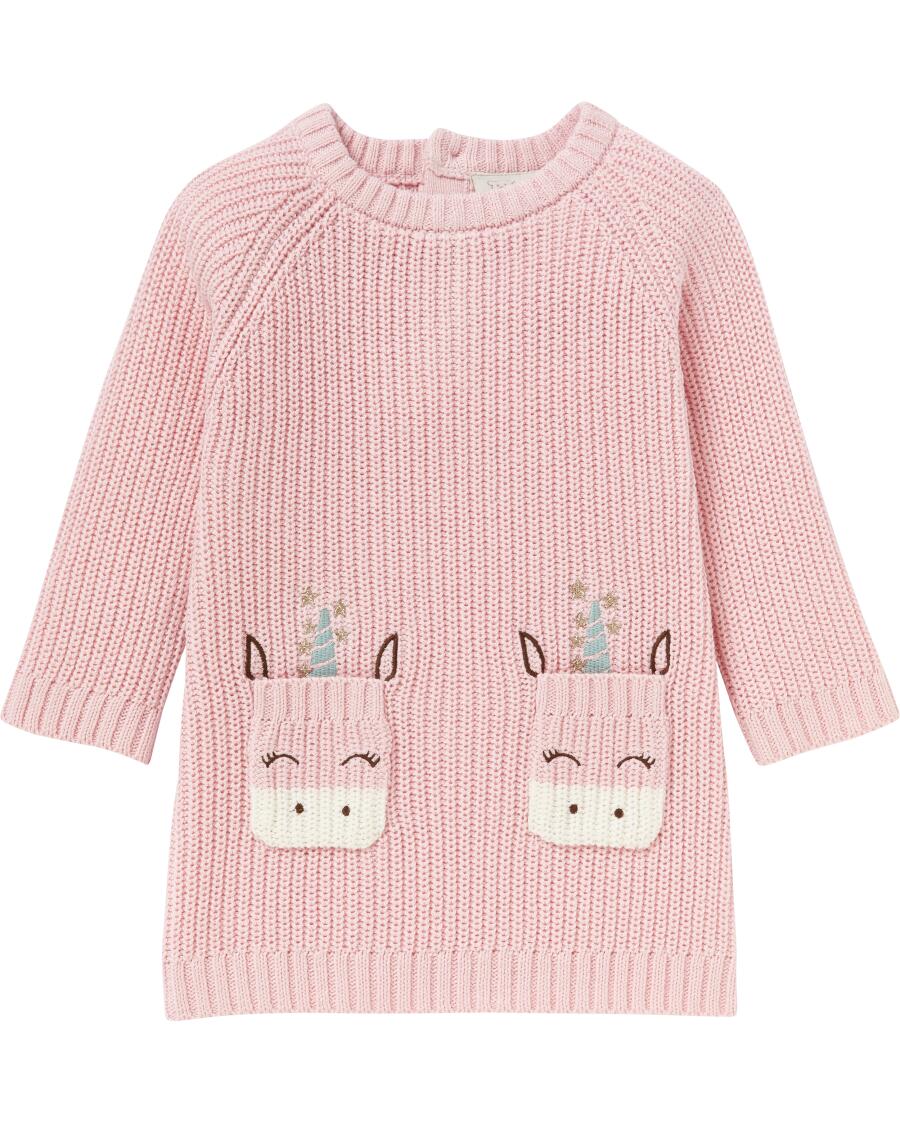 Gebreide jurk met eenhoorns roze