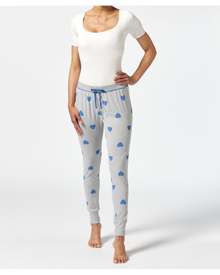 Pyjamahose mit Rippbündchen grau bedruckt