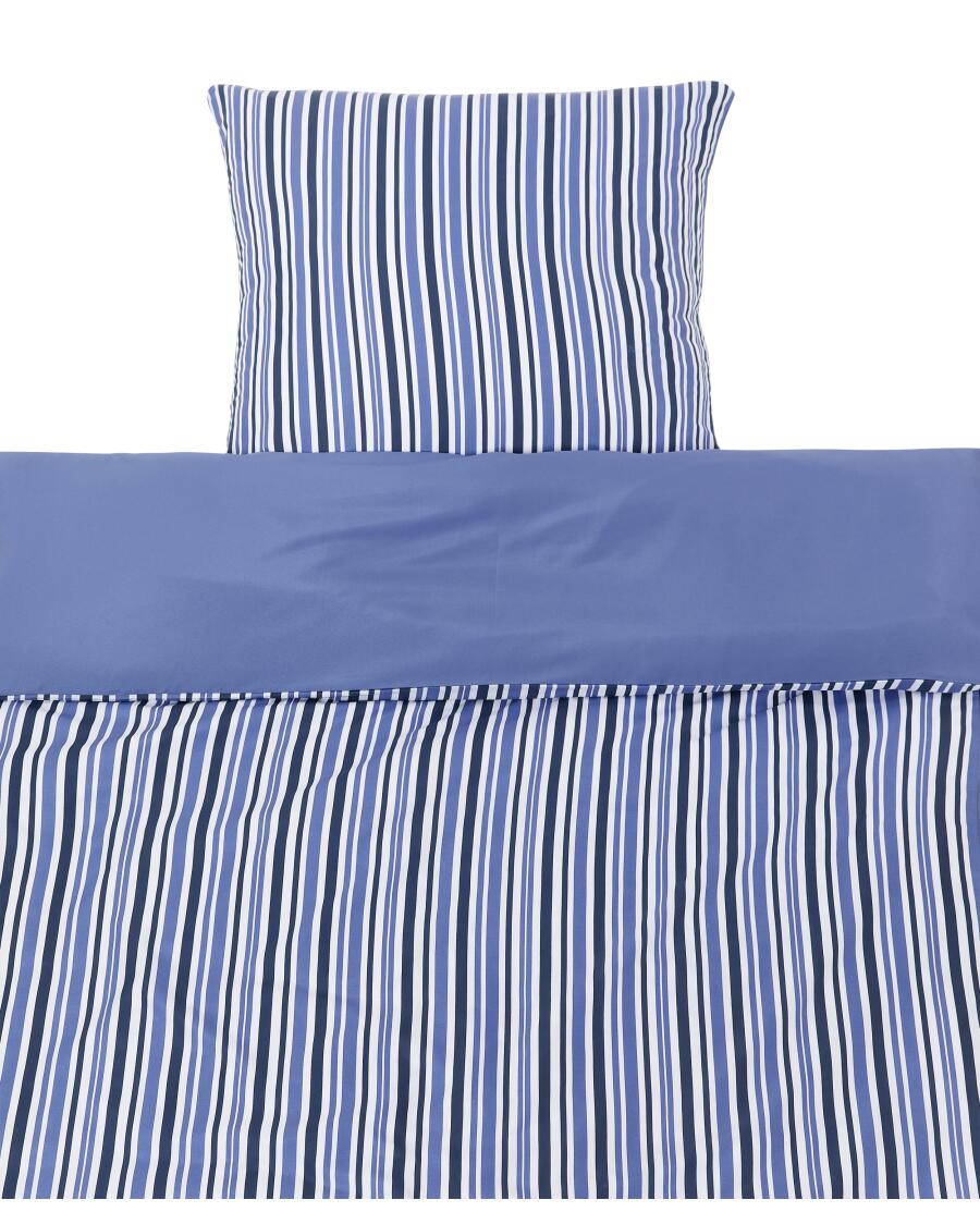 Dekbedovertrek gestreept omkeerbaar microvezel blauw