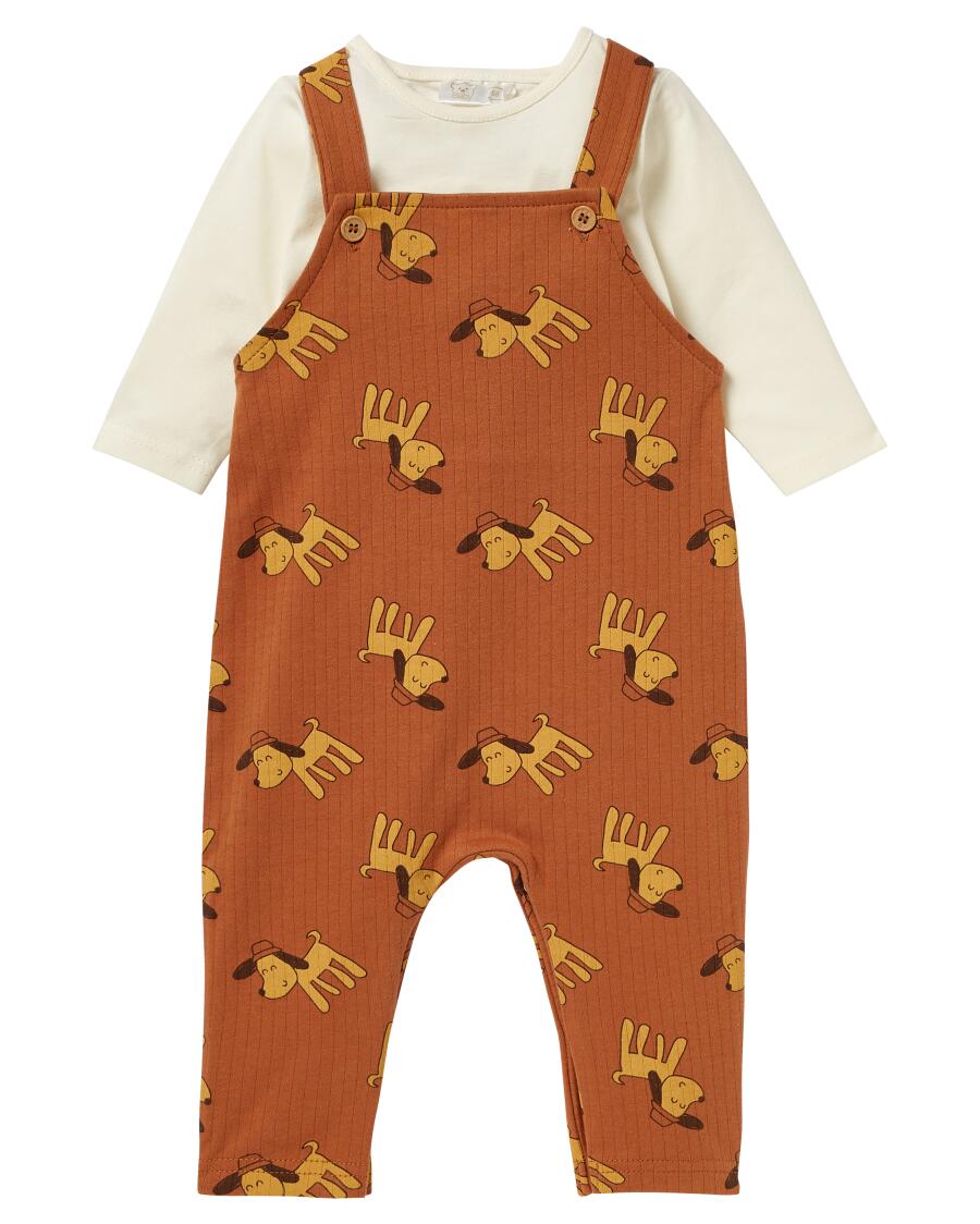 Newborn Body + Latzhose hellbraun