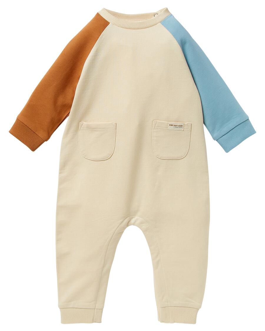 Newborn Strampler mit Kontrastärmeln naturfarben