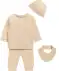 Novorozenecká čepice + šátek + zavinovací tričko + kalhoty přírodní melírovaná
