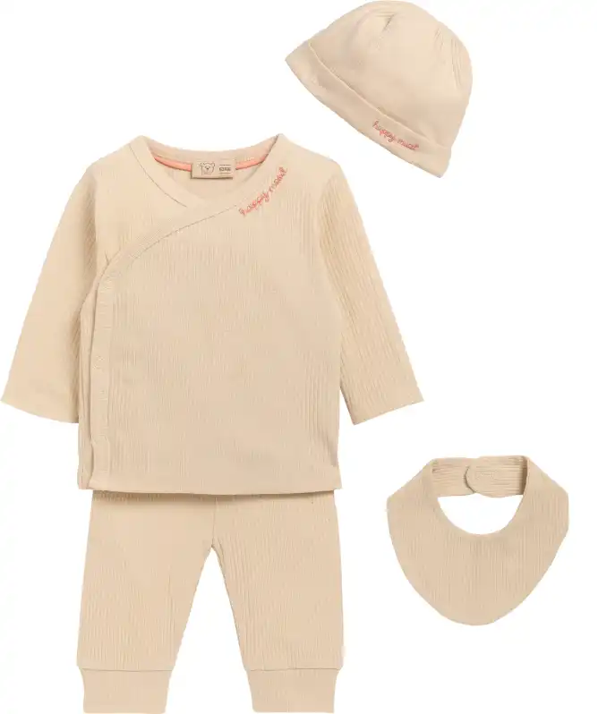 Novorozenecká čepice + šátek + zavinovací tričko + kalhoty