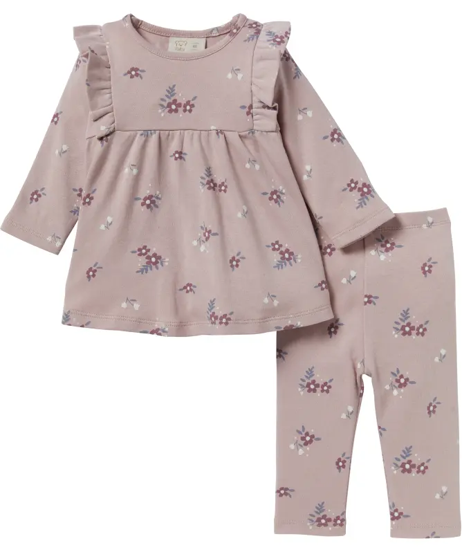 Shirt met lange mouwen + legging met bloemen