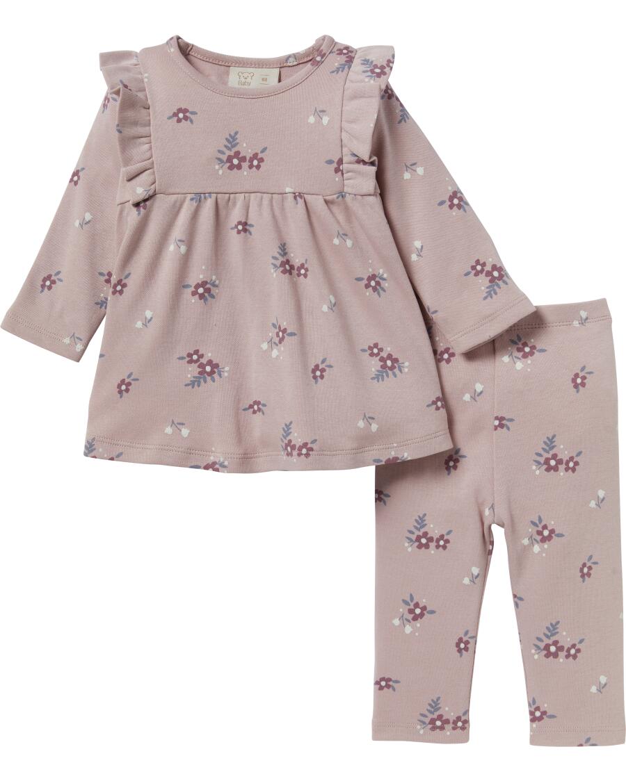 Langarmshirt + Leggings mit Blumen hellrosa