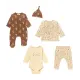 Baby mutsje + shirt met lange mouwen + romper + broek