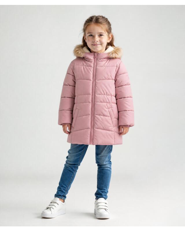 Manteau matelassé effet velours fille, rose — KiK, produit allemand authentique au Maroc