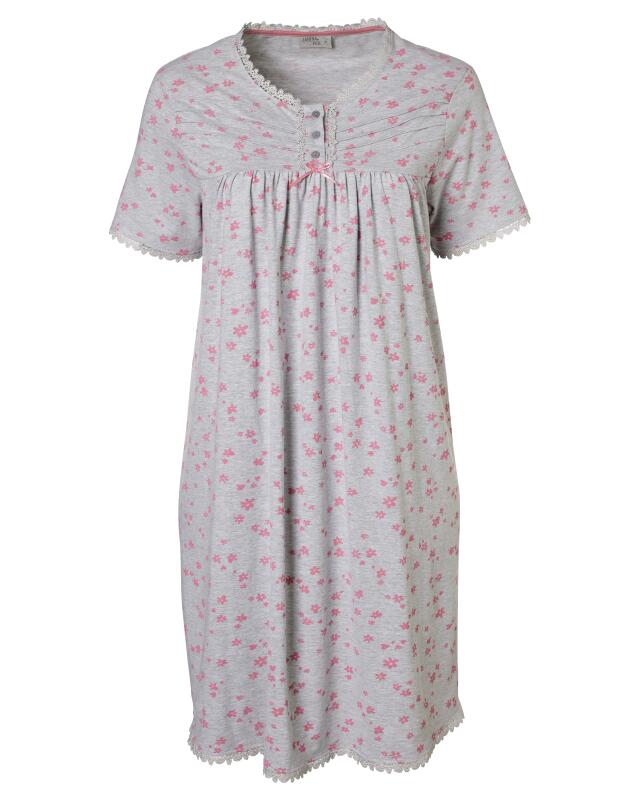 Floral big shirt nightie for women, grey printed (KiK Geblümtes Bigshirt (grau bedruckt)) — KiK, authentic German product in Morocco