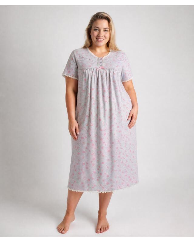 Chemise de nuit à fleurs femme, gris imprimé — KiK, produit allemand authentique au Maroc