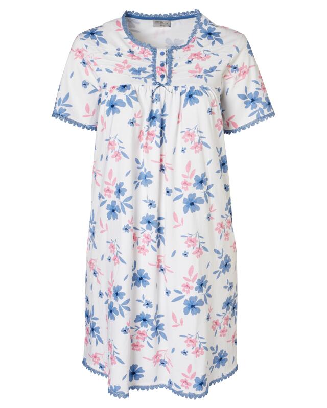 Chemise de nuit à fleurs femme, blanc imprimé (KiK Geblümtes Bigshirt (weiß bedruckt)) — KiK, produit allemand authentique au Maroc