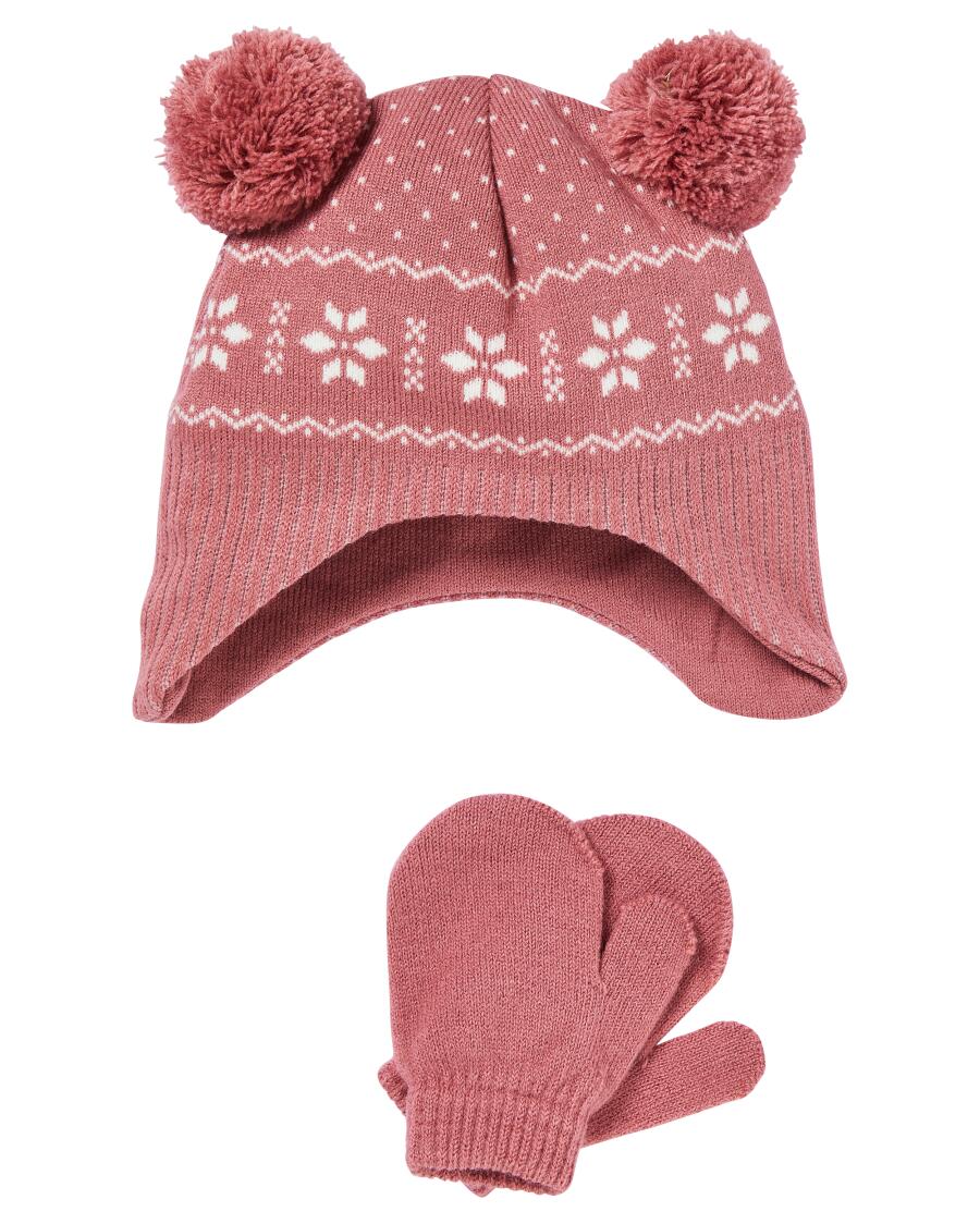 Strickmütze + Handschuhe dunkelrosa