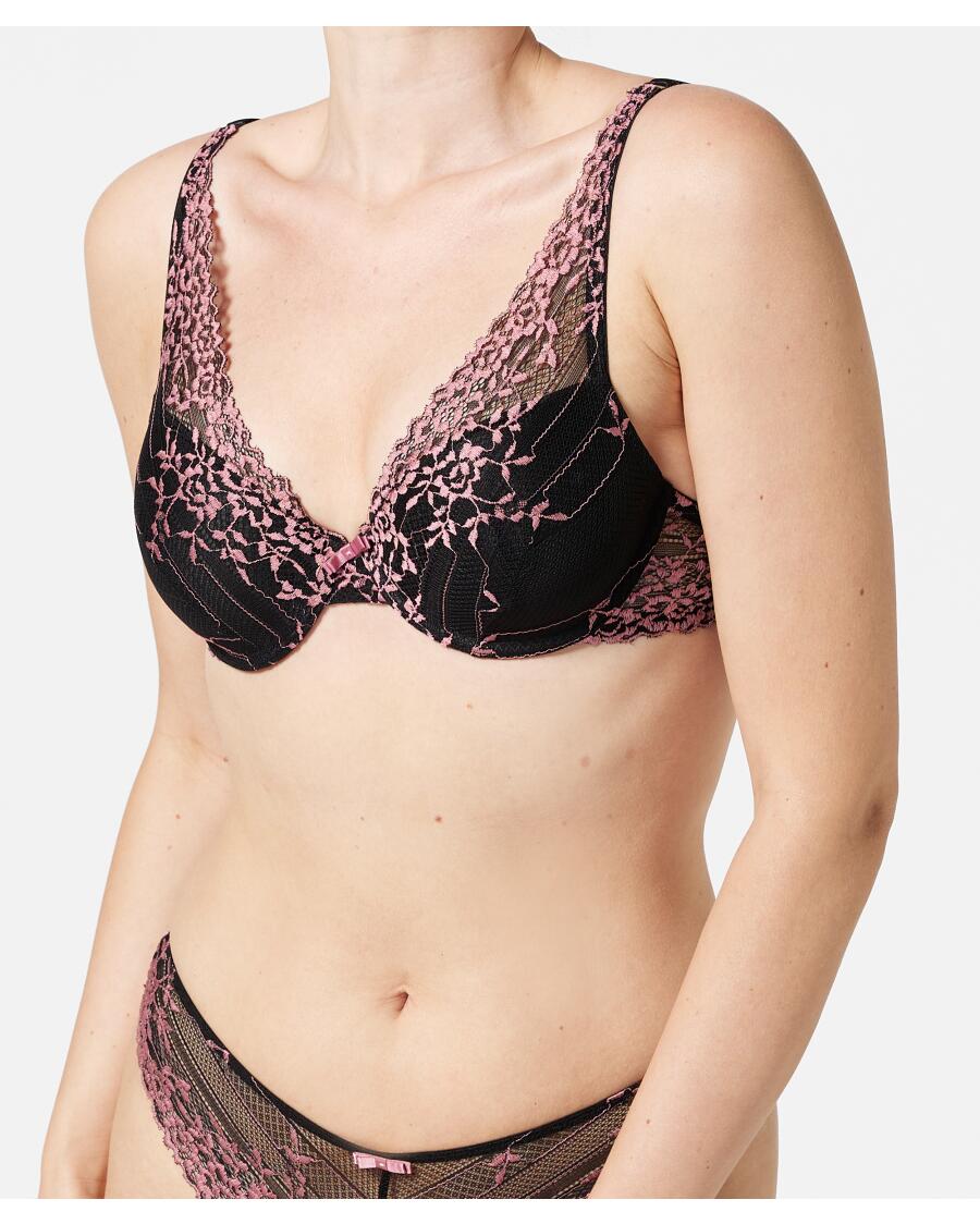 BH mit Stickereien schwarz/rosa