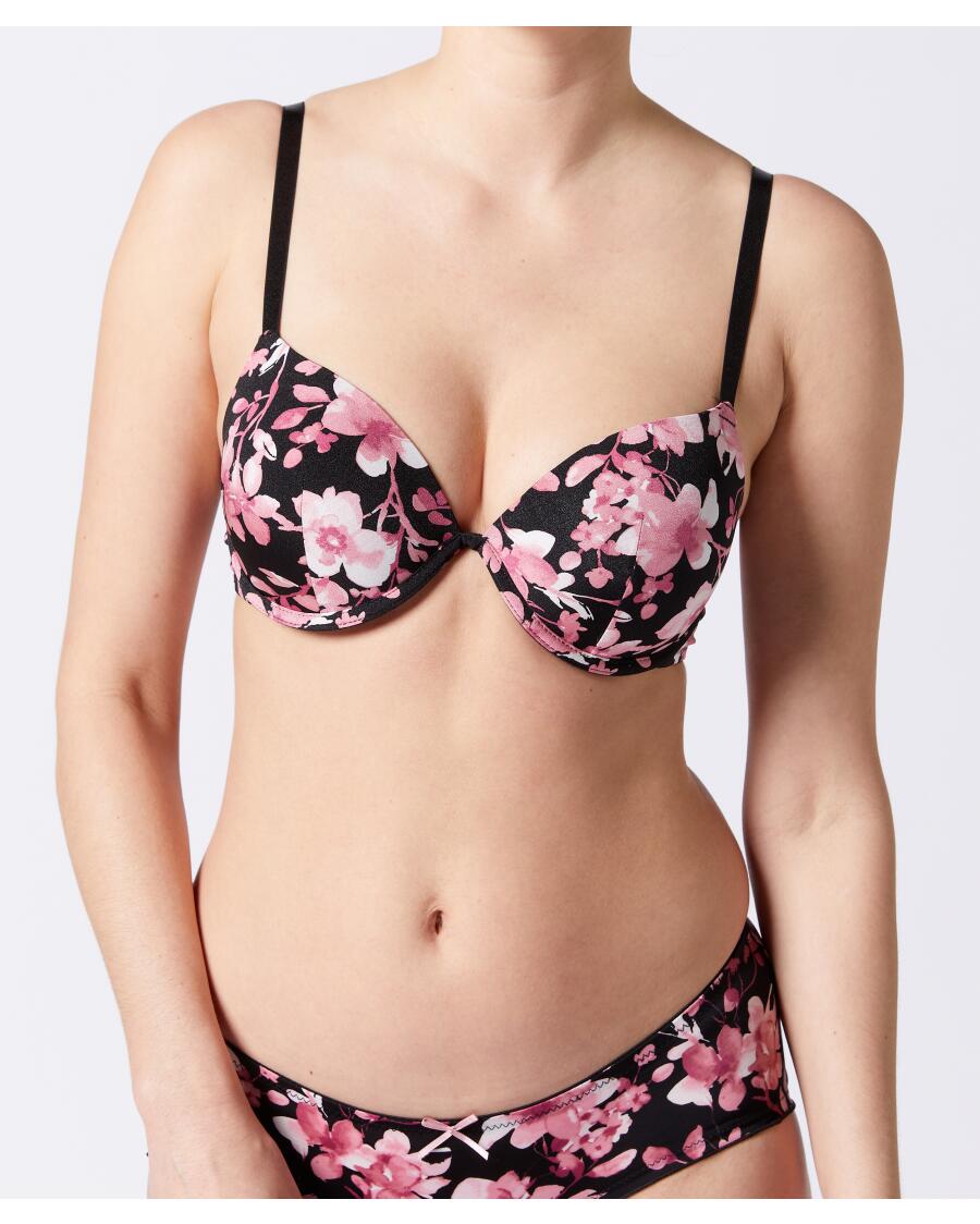 Super-Push-up-BH Blumen schwarz bedruckt