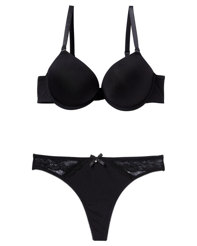Super push-up bra + thong for women, black (KiK Super-Push-up-BH + String (schwarz)) — KiK, authentic German product in Morocco