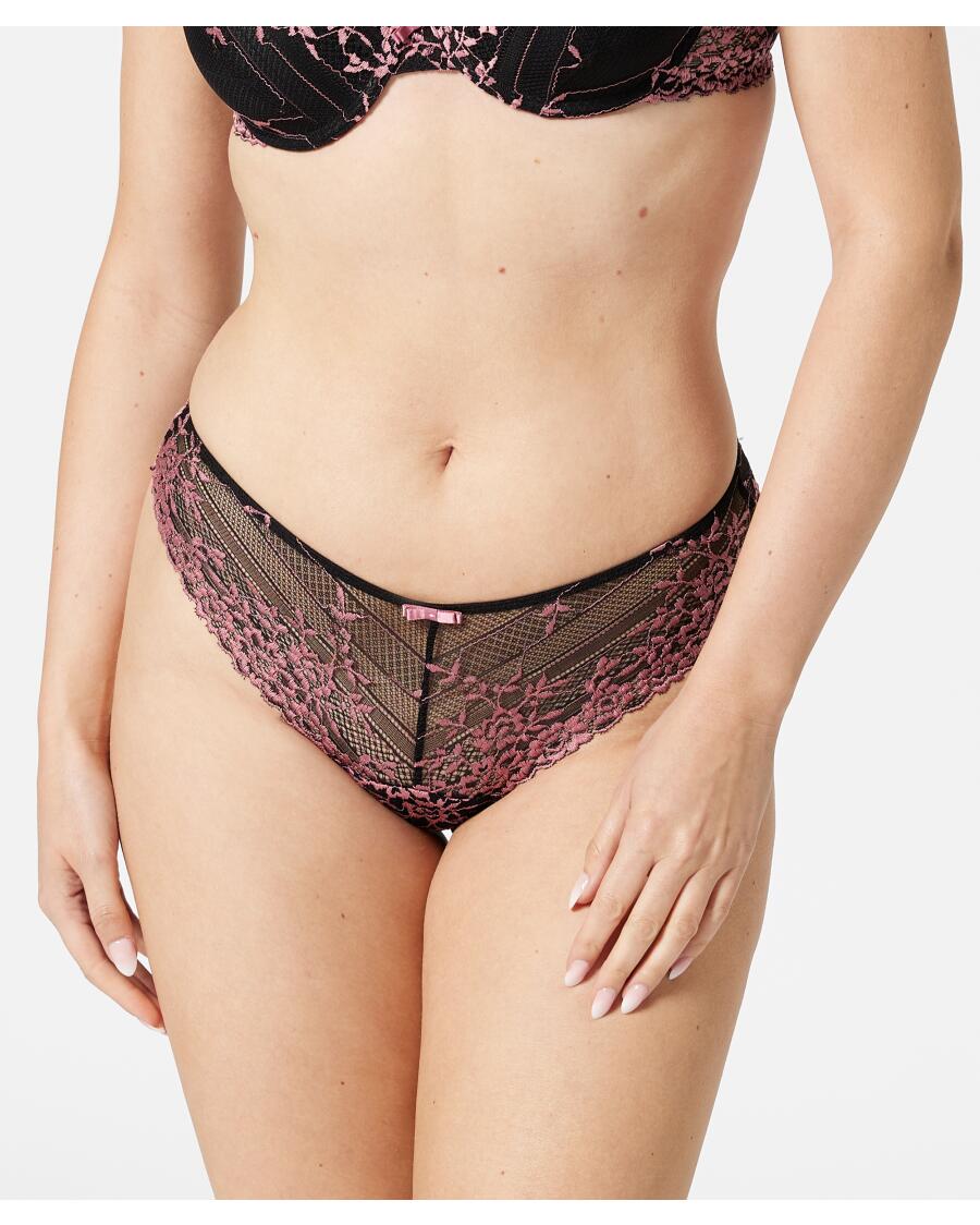 Brazilian-Panty aus Spitze schwarz/rosa