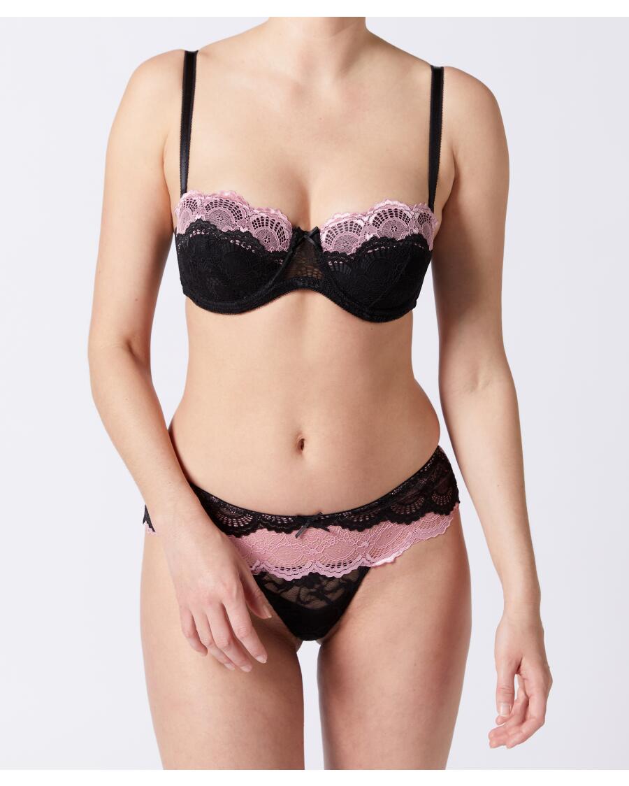 Balconette-BH + String schwarz/rosa