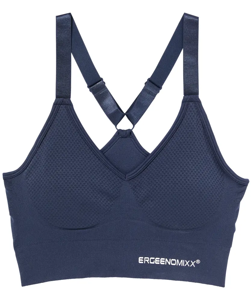 美品OMMO BLOCKING KT BUSTIER SET Sport-Bustier mit V-Ausschnitt für Damen, dunkelblau