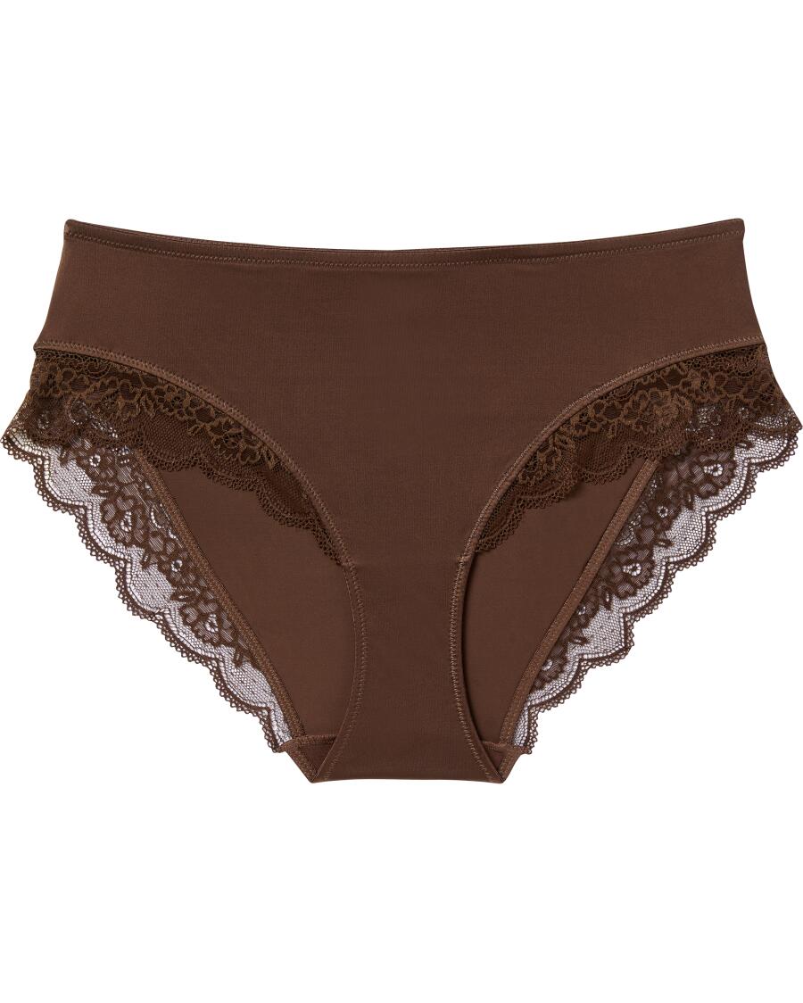 Slip met kant donkerbruin