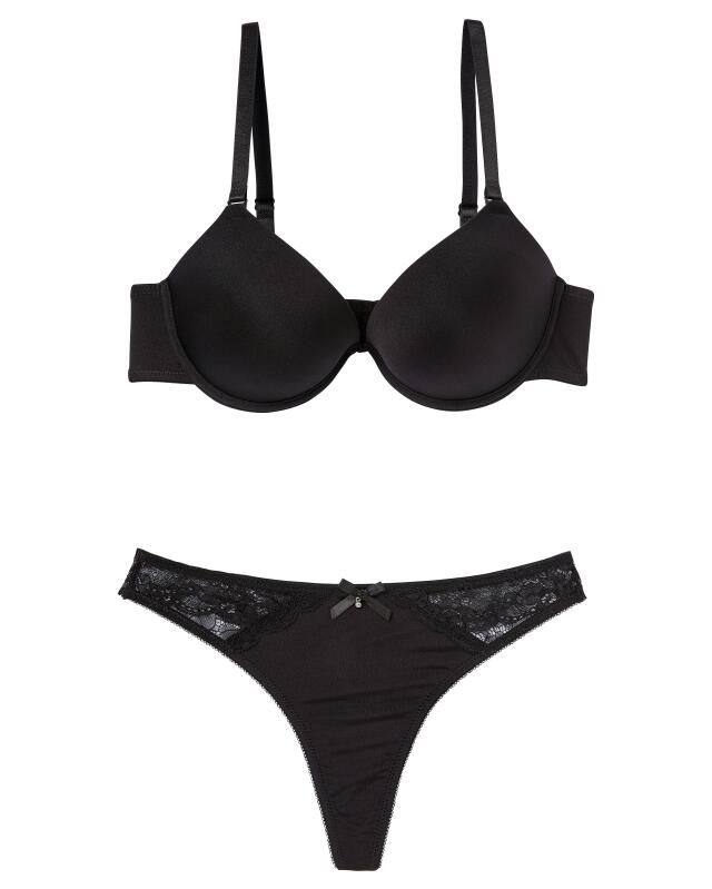 حمالة صدر بوش أب + سترينغ للنساء، أسود (KiK Push-up-BH + String in Schwarz (schwarz)) — KiK, منتج ألماني أصلي في المغرب
