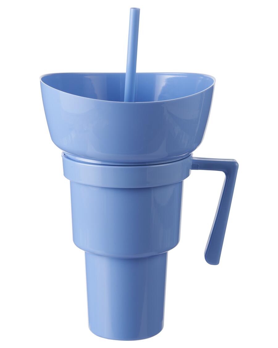 Trinkbecher mit Schale und Strohhalm blau