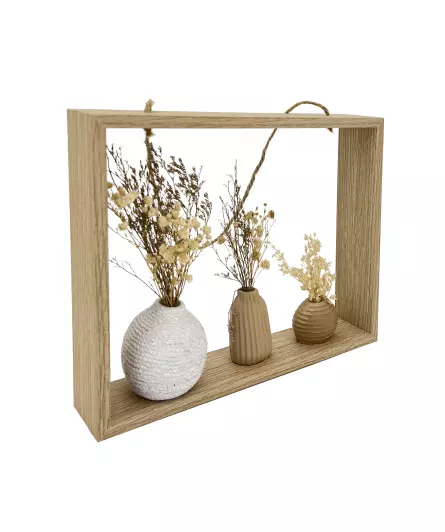 Hangframe met vazen en gedroogde bloemen