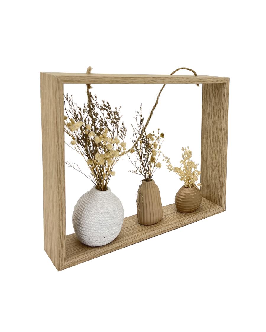 Hangframe met vazen en gedroogde bloemen naturel