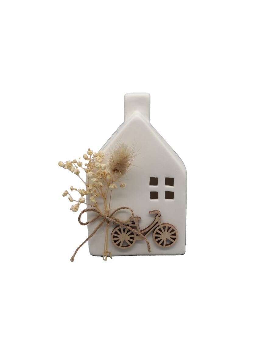 Huis met gedroogde bloemen Decoratie naturel/wit