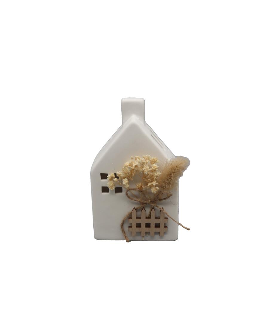 Huis met gedroogde bloemen Decoratie wit