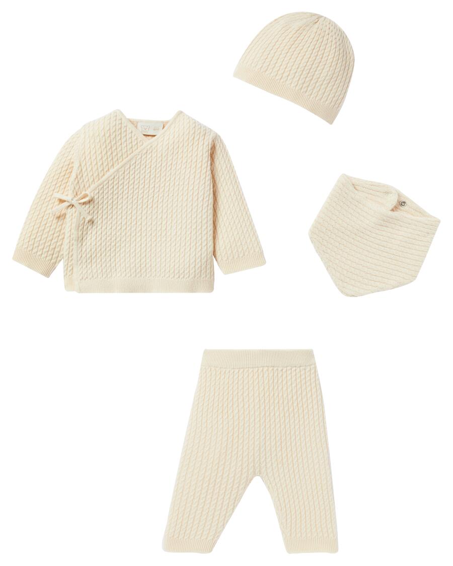 Newborn Mütze + Oberteil + Halstuch + Hose offwhite