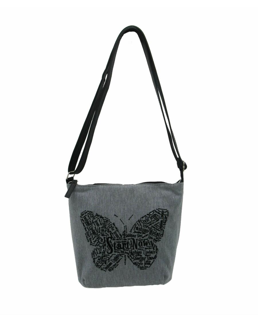 Schultertasche Schmetterling grau bedruckt