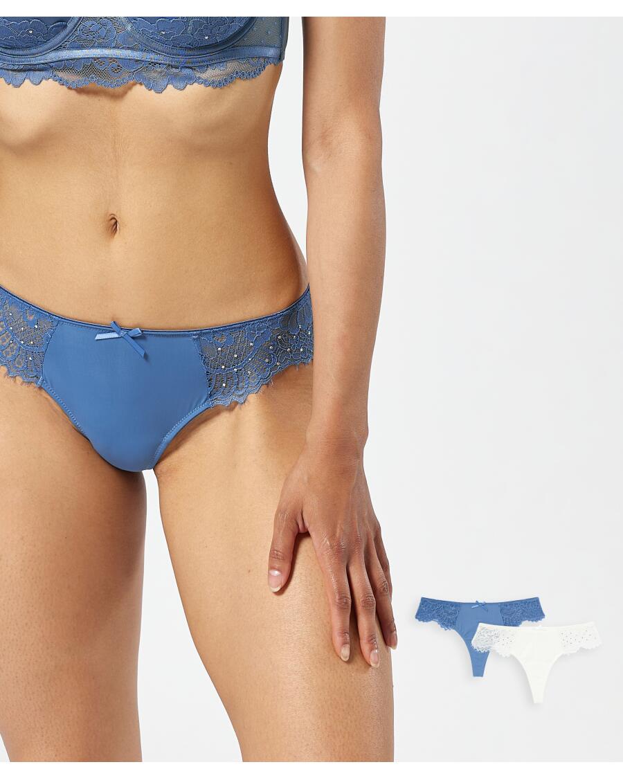 Strings mit Strasssteinen jeansblau