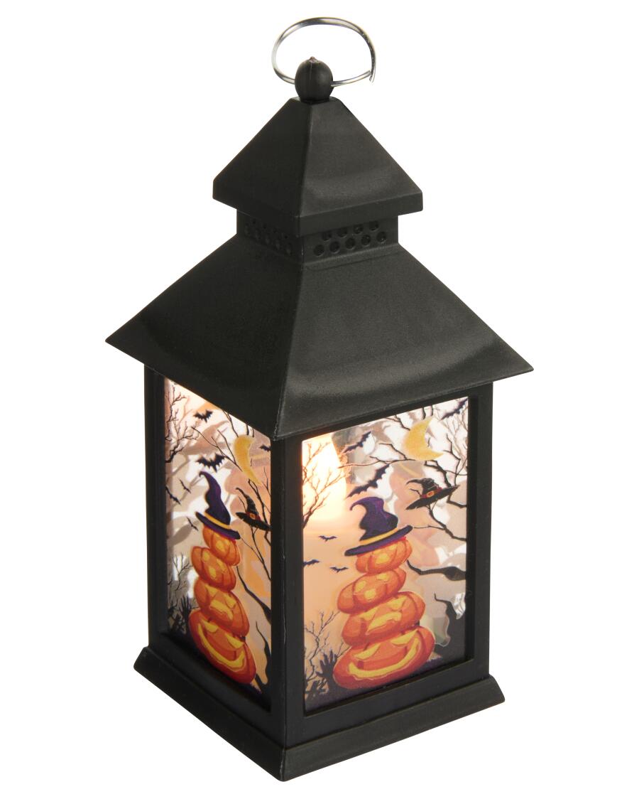 LED-Laterne Halloween schwarz/orange