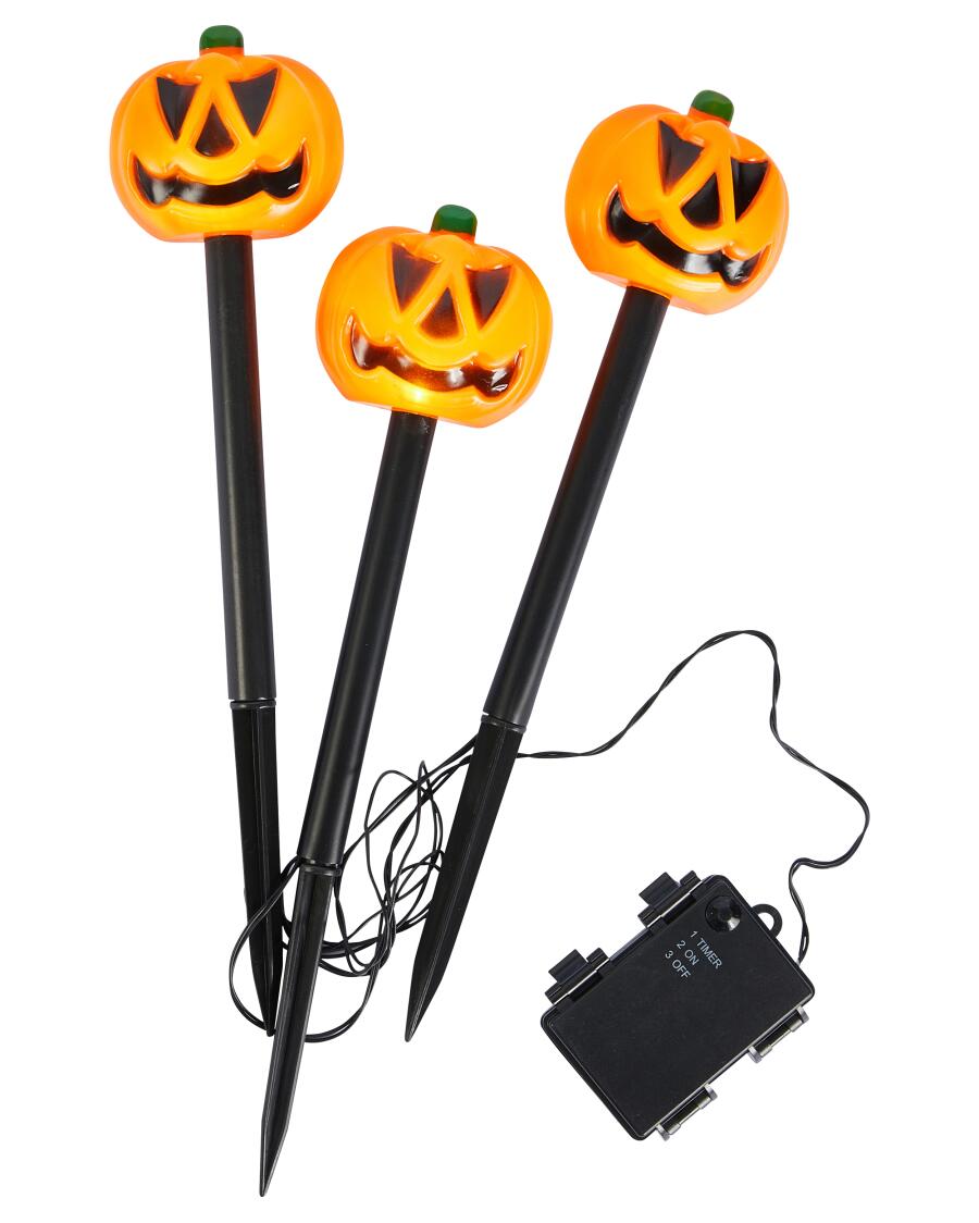 3 świecące dynie LED Halloween z kolcami uziemiającymi