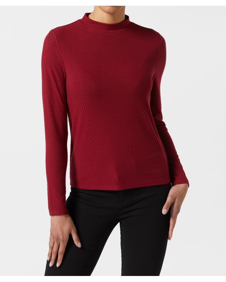 Zigzag shirt met lange mouwen donkerrood