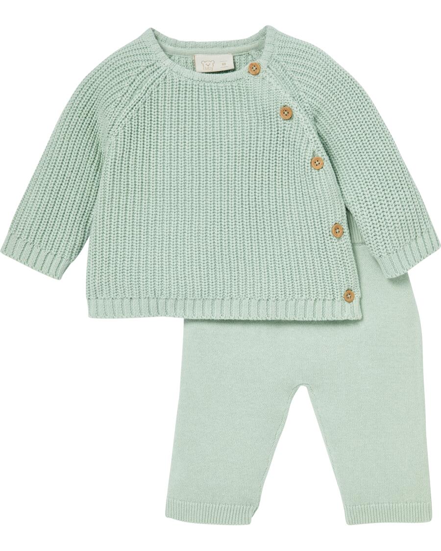 Newborn Strickpullover Strickhose, Teddykopf Baby, grün - Main Image
