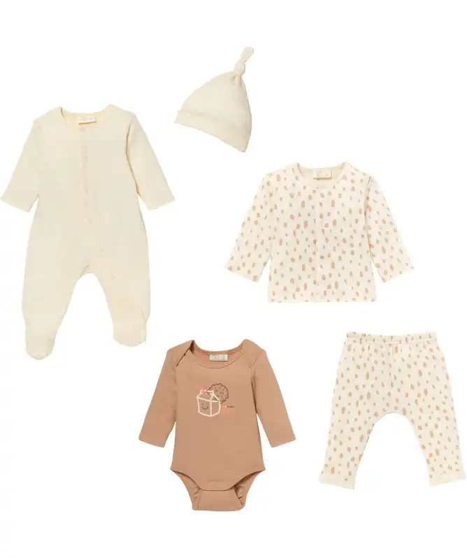 Newborn Mütze + Langarmshirt + Body + Strampler + Hose