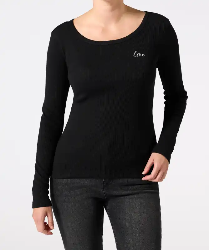 Langarmshirt mit Schriftzug-Stickerei