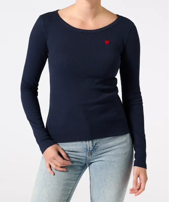 Langarmshirt mit Herz-Stickerei