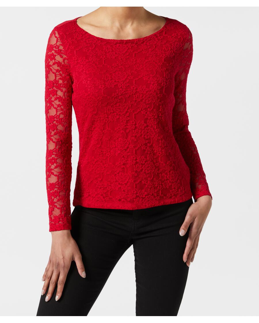 Langarmshirt mit Spitze rot