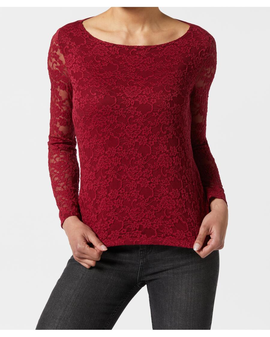 Langarmshirt mit Spitze dunkelrot
