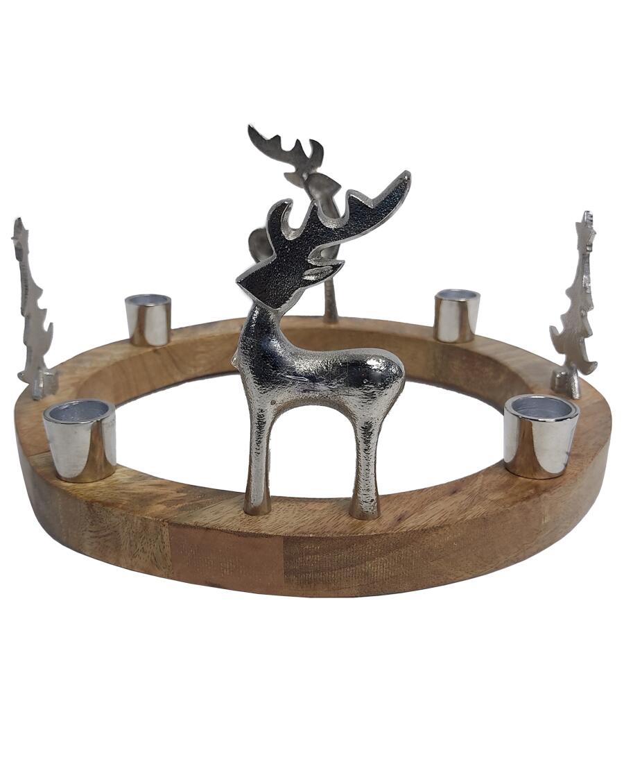 Adventskranz aus Holz silber