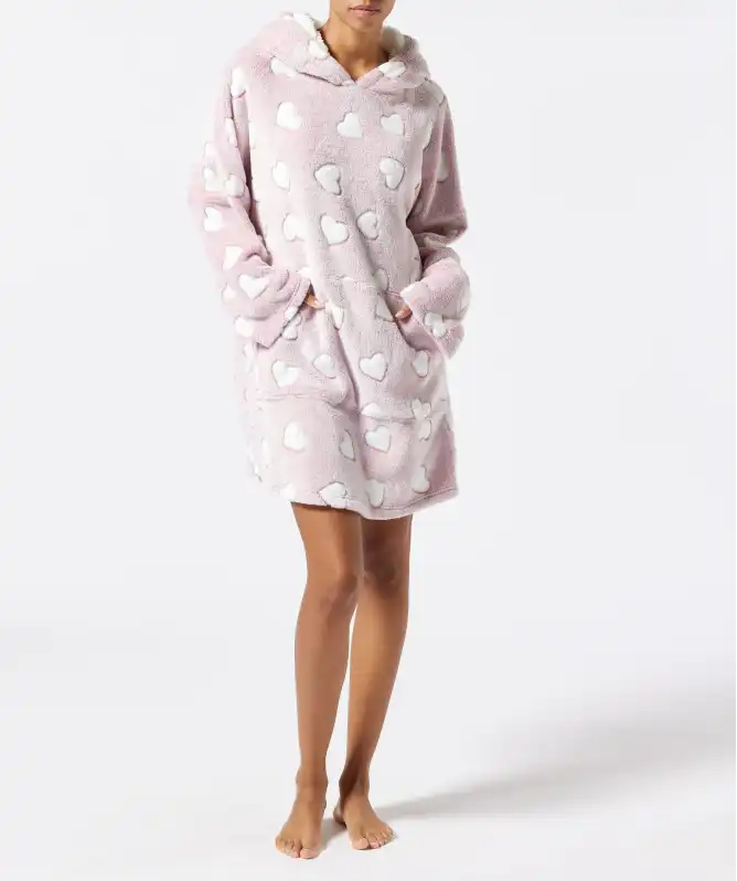 Fleece-Bigshirt mit Kapuze