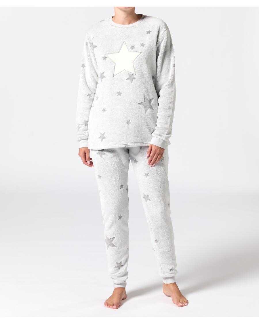 Fleece pyjama licht grijs