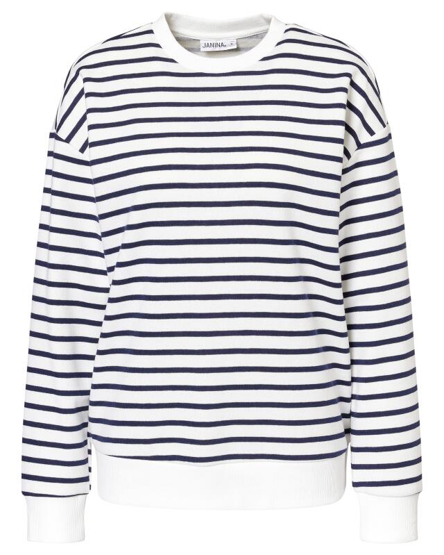 سويت شيرت مخطط للنساء، أبيض/كحلي (KiK Gestreiftes Sweatshirt (weiß/dunkelblau)) — KiK, منتج ألماني أصلي في المغرب