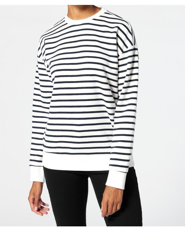 سويت شيرت مخطط للنساء، أبيض/كحلي (KiK Gestreiftes Sweatshirt (weiß/dunkelblau)) — KiK, منتج ألماني أصلي في المغرب