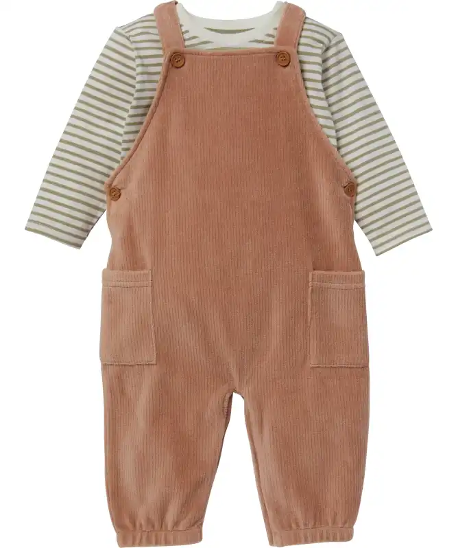 Langarmshirt + Velours-Latzhose