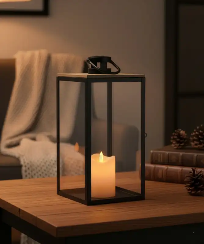 Laterne mit Holzplatte