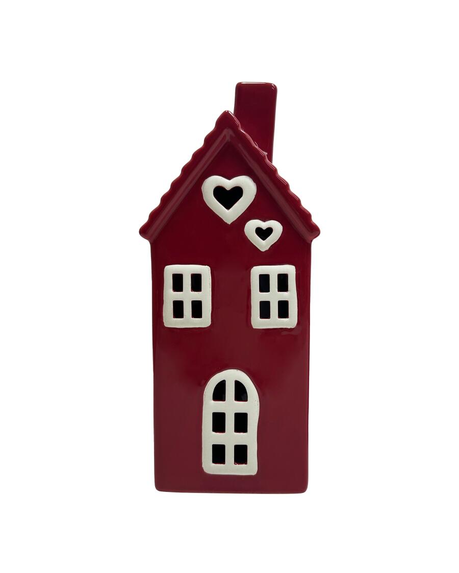 Deko-Haus Weihnachten weiß/rot