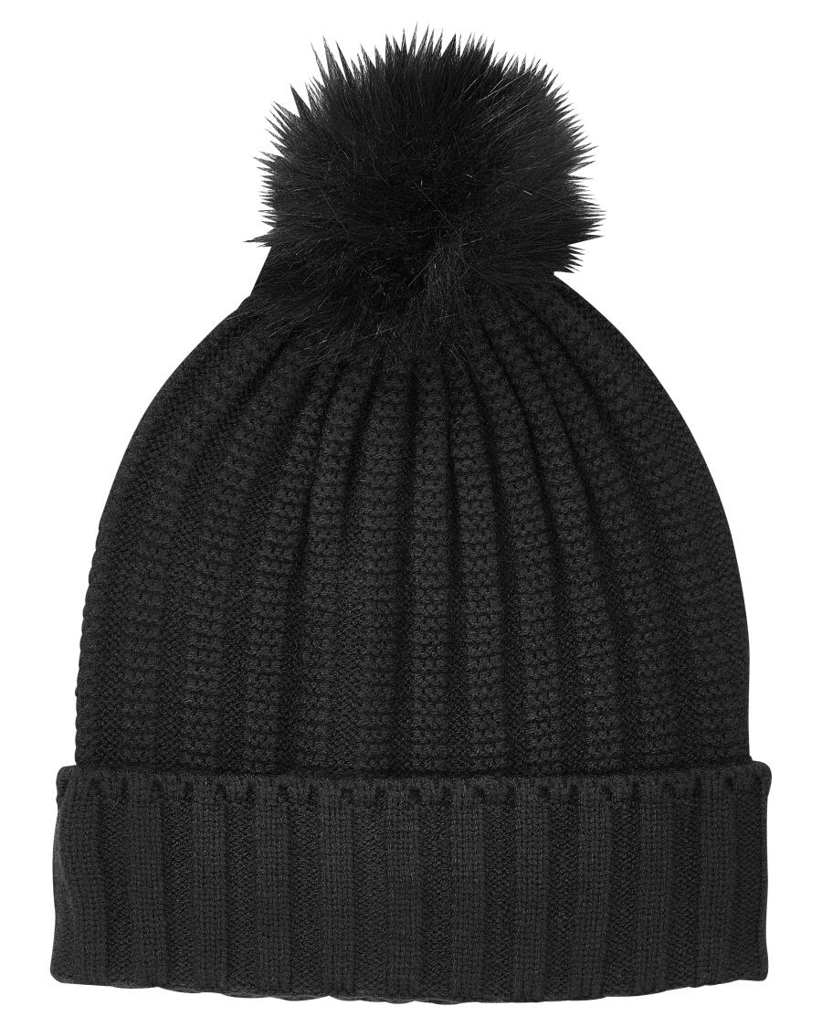 Gebreide muts met pompon zwart