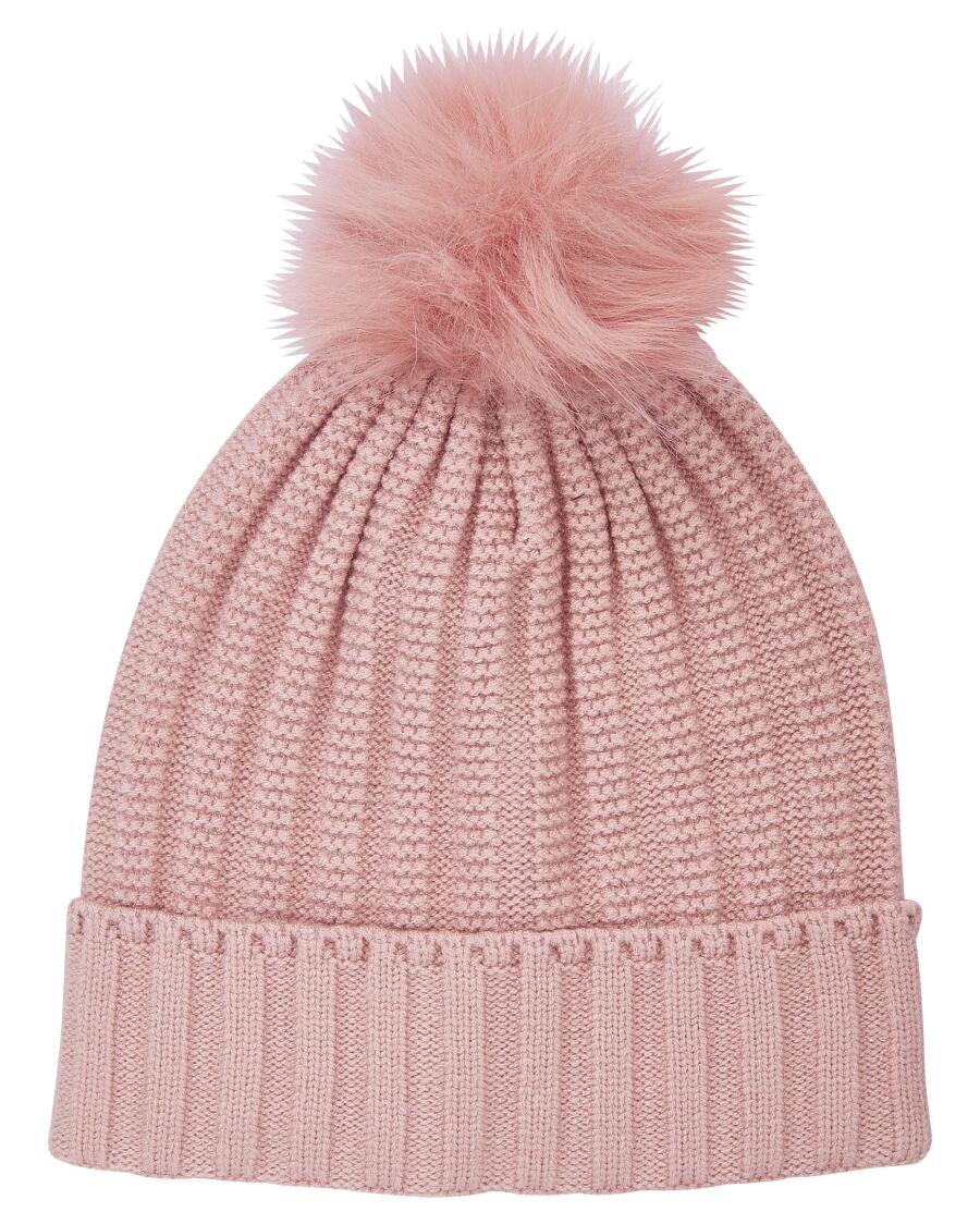 Gebreide muts met pompon donkerroze